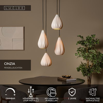 Lucide CINZIA - Pendelleuchten - Ø 55,5 cm - 4xE27 - Weiß